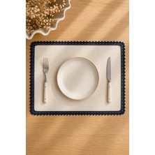 Typoniq Attitude Included Riviera %100 Pamuk 2'li Amerikan Servis Seti Ekru-Lacivert 35X45 cm