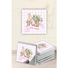 Neşeli Günlerim Pink Rabbit Pembe Tavşan Temalı Çikolata Etiketi * Sticker * 60 Adet 4x4 cm