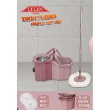 Premini Çift Turbo Pedallı Su Hazneli Çelik Temizlik Seti + Yedek Mop Bezi