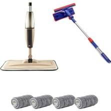 Premini Teleskopik Mikrofiber Sprey Mop Seti, 4 Yedekli, Cam Silme Aparatı