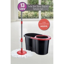 Premini Turbo Star Microfiber Döner Başlıklı Temizlik Seti Büyük Boy Mop 13 Lt. Yedek Mop Hediye