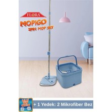 Premini Mopigo Spin Mop Set Kare Döner Başlıklı Temizlik Seti, Yedek Bez Hediyeli, Mavi