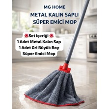 Premini Gri Emici Mikrofiber Mop ve Sopa Temizlik Seti 2 Parça, Yedek Uçlu