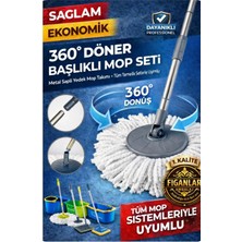 Premini 360° Döner Başlıklı Metal Saplı Profesyonel Temizlik Paspası ve Yedek Mop Uyumlu