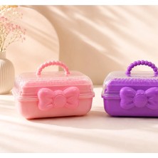 Premini Çocuk Takı ve Toka Organizeri Otomatik Açılır Katlı Düzenleyici Kutu 27X15X15 cm Pembe Taşınabilir Çok Bölmeli Saklama Çantası - Ev ve Günlük Kullanım