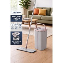 Premini Dik Kovalı Flat Mop Temizlik Seti, Paslanmaz Çelik Saplı, Premium Kova