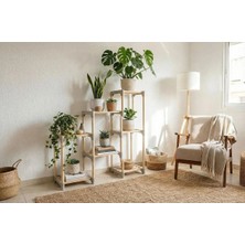 Huhuli Ahşap Zikzak Çok Katlı Çiçeklik ve Dekoratif Saksı Rafı Modüler Demonte 86 cm