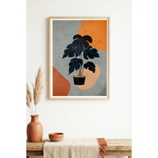 Huhuli Doğal Ahşap Çerçeveli Minimal Yaprak Desenli Tablo - Canlı Tonlar | HUHU1361
