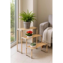 Huhuli Ahşap Merdiven Tipi 3 Katlı Çiçeklik ve Saksılık Modüler Demonte 71 cm