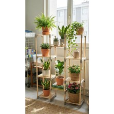 Huhuli Ahşap Geniş Zikzak Çok Katlı Çiçeklik ve Dekoratif Raf Modüler Demonte 86 cm