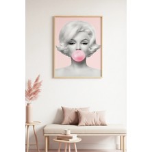 Huhuli Doğal Ahşap Çerçeveli Portre Tablo - Minimalistik Gri Pembe Tonlar | HUHU1780