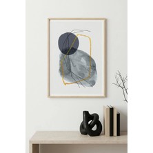 Huhuli Doğal Ahşap Çerçeveli Soyut Geometrik Desenli Tablo - Canlı Tonlar | HUHU1507
