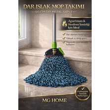 Premini %100 Pamuk Mavi Islak Mop ve Çift Kovalı Temizlik Seti
