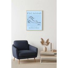 Huhuli Doğal Ahşap Çerçeveli Line Art Kedi Tablo - Picasso Tarzı Minimalist | HUHU2533