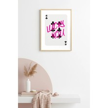 Huhuli Doğal Ahşap Çerçeveli Retro Tablo - Lucky You Script - Pembe Tonlar | HUHU2331