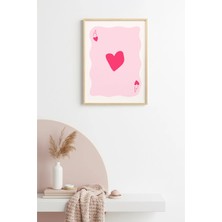 Huhuli Doğal Ahşap Çerçeveli Retro Kalp Tablo - Romantik Minimalist Desen | HUHU2515