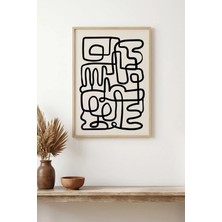 Huhuli Doğal Ahşap Çerçeveli Minimal Çizgisel Desenli Tablo - Pastel | HUHU1615
