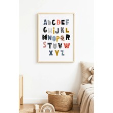 Huhuli Doğal Ahşap Çerçeveli Renkli Harf Desenli Tablo - Eğlenceli Tema | HUHU1628