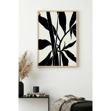 Huhuli Doğal Ahşap Çerçeveli Minimal Yaprak Desenli Tablo - Siyah-Beyaz | HUHU1324