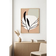 Huhuli Doğal Ahşap Çerçeveli Minimal Yaprak Desenli Tablo - Pastel Tonlar | HUHU1182
