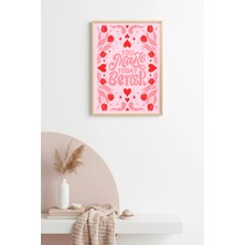 Huhuli Doğal Ahşap Çerçeveli Retro Floral Tablo - Pembe ve Kırmızı Tonlar | HUHU2436
