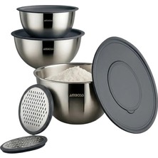 Amboss Satin 9 Parça Paslanmaz Çelik Çok Amaçlı Karıştırma Kabı Kase Gri