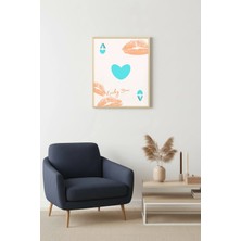Huhuli Doğal Ahşap Çerçeveli Romantik Pop Art Tablo - Kalp ve Dudak Izi Desenli | HUHU2410