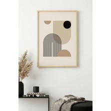 Huhuli Doğal Ahşap Çerçeveli Geometrik Desenli Tablo - Minimal Tonlar | HUHU1140