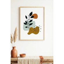Huhuli Doğal Ahşap Çerçeveli Minimal Yaprak Desenli Tablo - Canlı Tonlar | HUHU1619