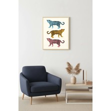 Huhuli Doğal Ahşap Çerçeveli Retro Hayvan Tablo - Safari Leopar Desenli | HUHU2337