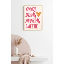 Huhuli Doğal Ahşap Çerçeveli Retro Tablo - Pembe Tonlarda Motivasyon Kalp | HUHU2092