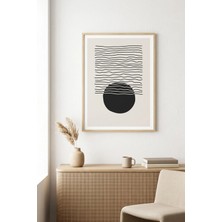 Huhuli Doğal Ahşap Çerçeveli Minimal Geometrik Desenli Tablo - Siyah-Beyaz | HUHU1035