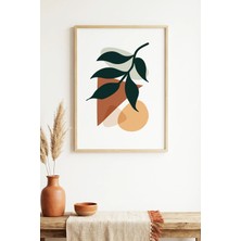 Huhuli Doğal Ahşap Çerçeveli Minimal Yaprak Desenli Tablo - Canlı Tonlar | HUHU1456