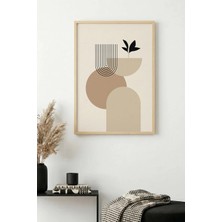 Huhuli Doğal Ahşap Çerçeveli Minimal Geometrik Desenli Tablo - Bej Tonları | HUHU1145