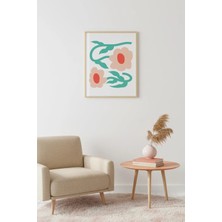 Huhuli Doğal Ahşap Çerçeveli Retro Çiçekli Tablo - Pastel Tonlar Botanik Desen | HUHU2317