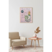Huhuli Doğal Ahşap Çerçeveli Retro Tablo - Vintage Kadın Portresi ve Yaz Teması | HUHU2259