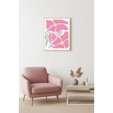Huhuli Doğal Ahşap Çerçeveli Retro Çiçek Desenli Tablo - Pastel Pembe Floral | HUHU2776