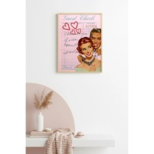 Huhuli Doğal Ahşap Çerçeveli Retro Tablo - Vintage Romantik Pop Art Çifti | HUHU2293