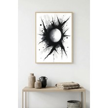 Huhuli Doğal Ahşap Çerçeveli Soyut Siyah-Beyaz Desenli Tablo - Minimal | HUHU1184