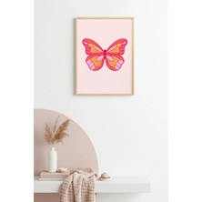 Huhuli Doğal Ahşap Çerçeveli Retro Kelebek Tablo - Pop Art Desenli | HUHU2648