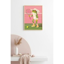 Huhuli Doğal Ahşap Çerçeveli Retro Tablo - Spor Kurbağa Figürü - Canlı Tonlar | HUHU2561