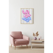 Huhuli Doğal Ahşap Çerçeveli Retro Tablo - Pembe Mavi Love You Bubble Desenli | HUHU2071