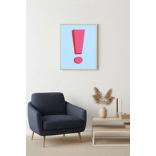 Huhuli Doğal Ahşap Çerçeveli Retro Ünlem Işareti Tablo - Minimalist Kırmızı | HUHU2730