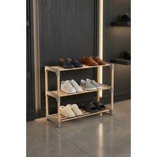Huhuli Geniş Ahşap Ayakkabılık 3 Katlı 71 cm Modüler Çok Amaçlı Düzenleyici Raf Demonte