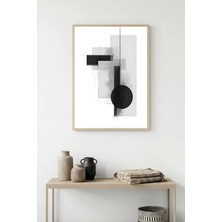 Huhuli Doğal Ahşap Çerçeveli Soyut Geometrik Desenli Tablo - Siyah-Beyaz | HUHU1205