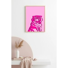 Huhuli Doğal Ahşap Çerçeveli Retro Kaplan Tablo - Canlı Pembe Portre | HUHU2633