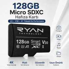 Ryan 128GB Micro Sd Hafıza Kartı U3 V30 A1 Sdxc 4K Video Destekli Yüksek Hızlı Telefon Kamera Drone Hafıza Kartı