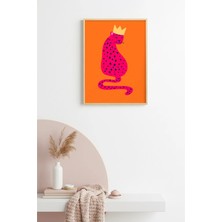Huhuli Doğal Ahşap Çerçeveli Pop Art Leopar Kraliçe Tablo - Pembe Tonlar | HUHU2754