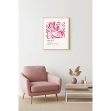 Huhuli Doğal Ahşap Çerçeveli Retro Soyut Tablo - Pembe Dalga Desenli | HUHU2486