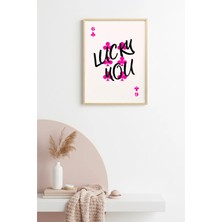 Huhuli Doğal Ahşap Çerçeveli Retro Pop Art Tablo - Pembe Sembollü Yazı Tasarımı | HUHU2642